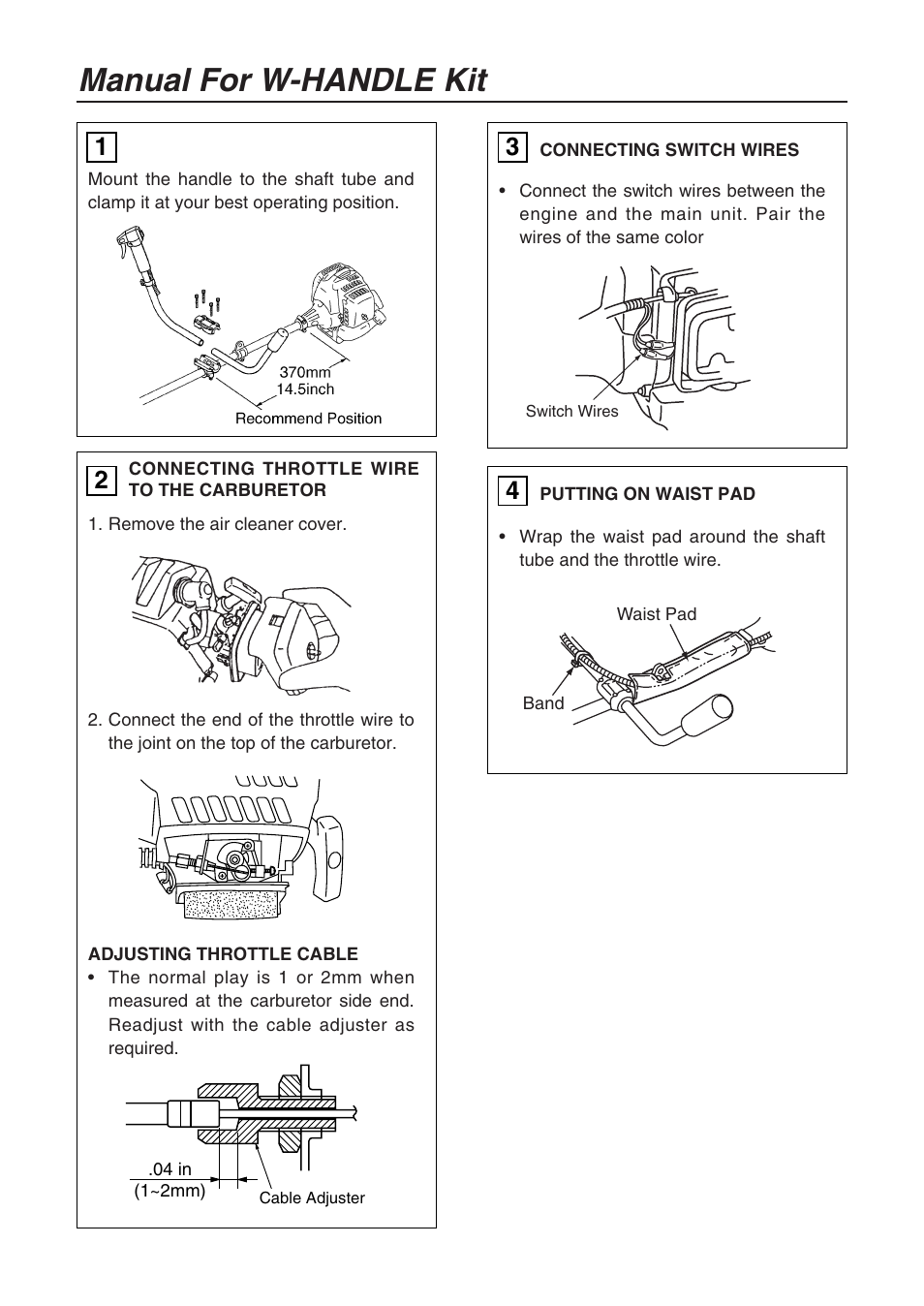 Manual for w-handle kit | Zenoah T3002-95911 User Manual | Page 2 / 4