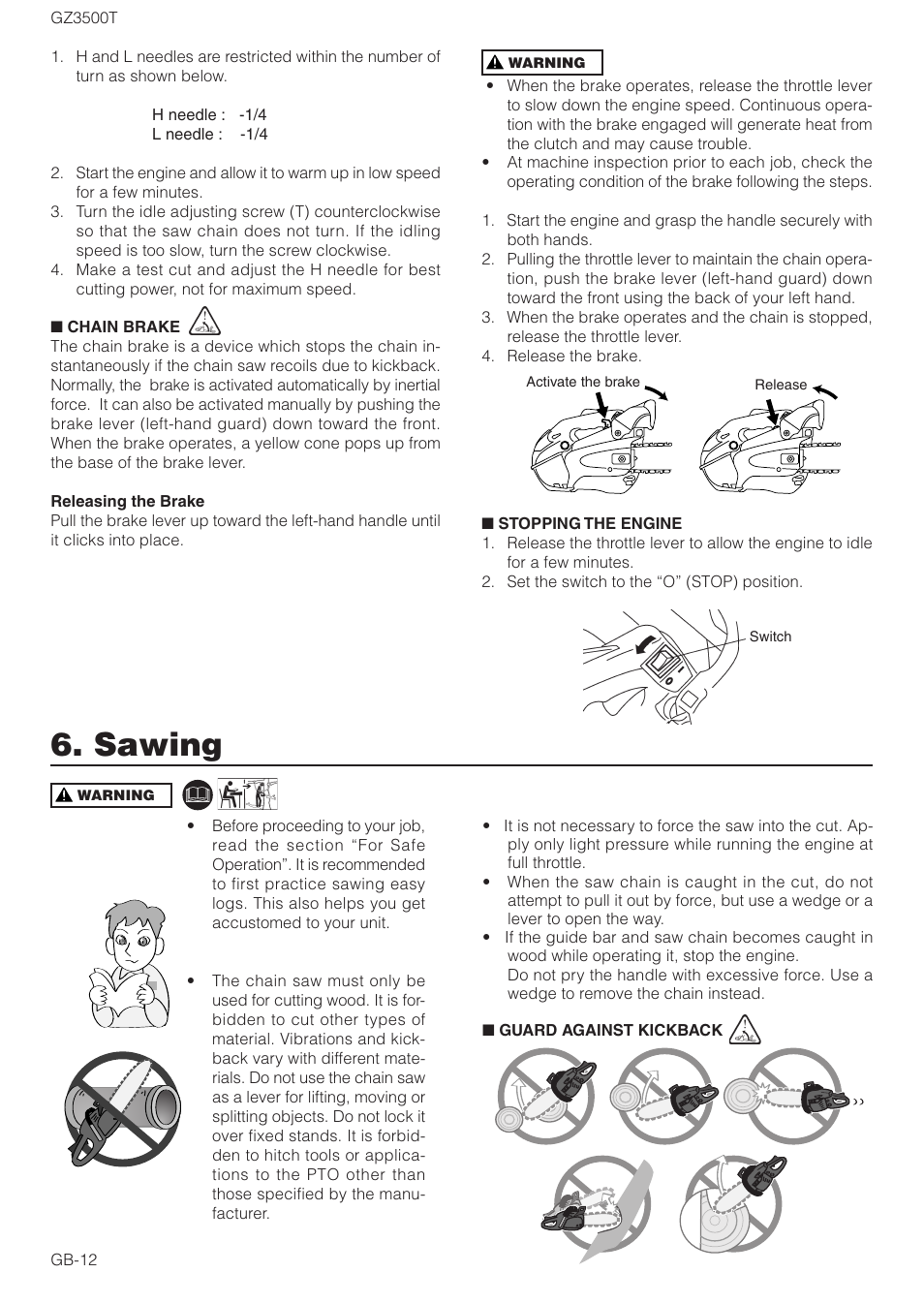 Sawing | Zenoah GZ3500T User Manual | Page 12 / 18