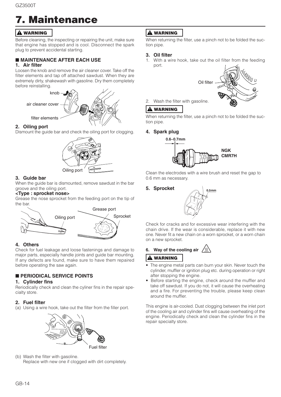 Maintenance | Zenoah GZ3500T User Manual | Page 14 / 18