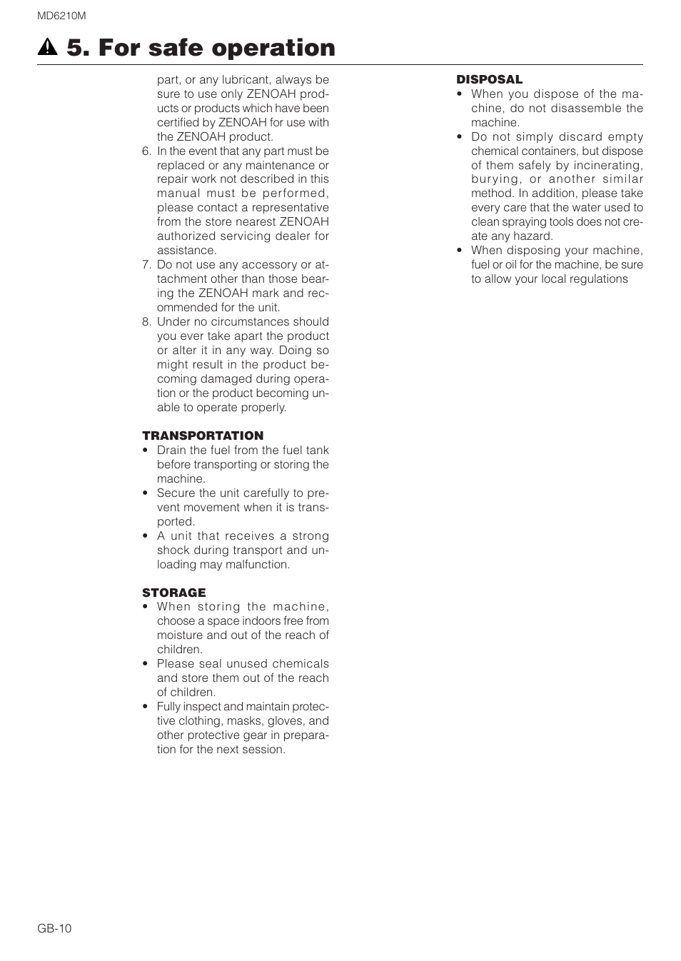 For safe operation | Zenoah MISTER MD6210M User Manual | Page 10 / 18