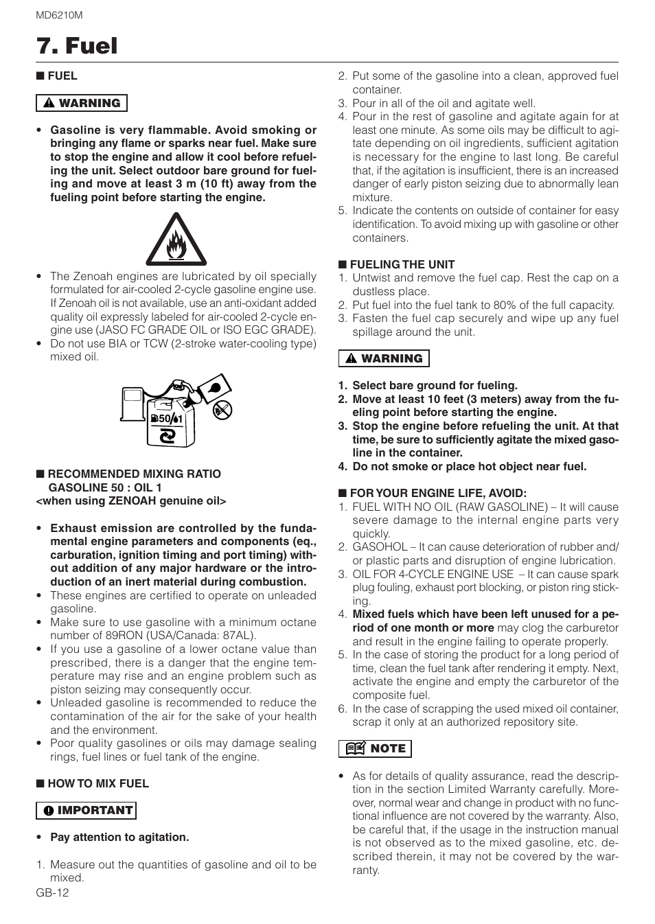 Fuel | Zenoah MISTER MD6210M User Manual | Page 12 / 18