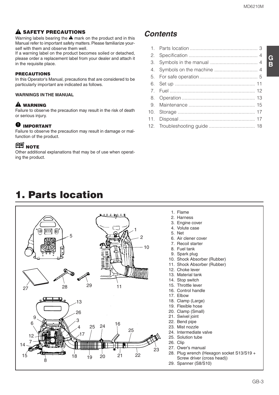 Zenoah MISTER MD6210M User Manual | Page 3 / 18