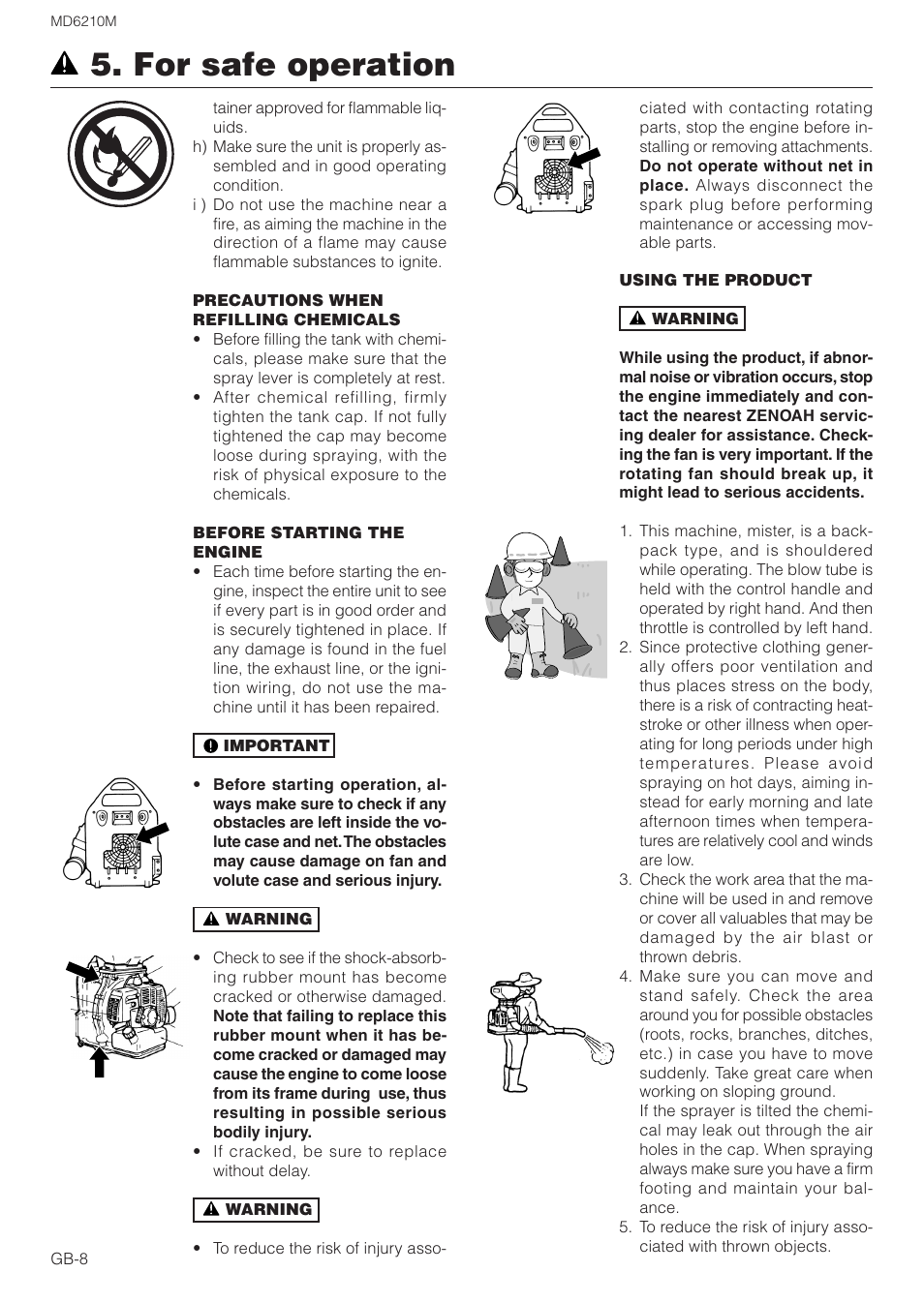 For safe operation | Zenoah MISTER MD6210M User Manual | Page 8 / 18