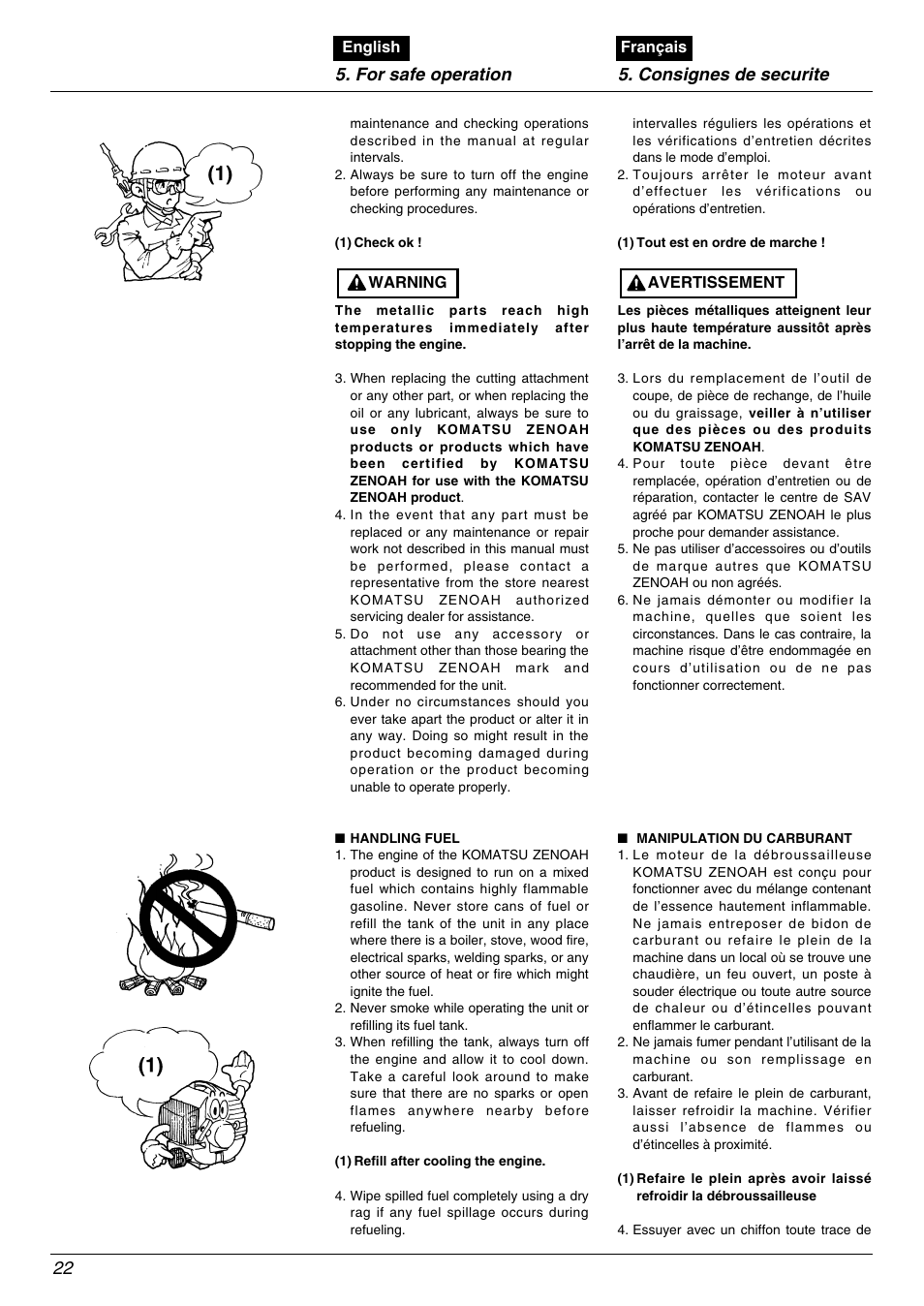 For safe operation 5. consignes de securite | Zenoah BC2000 User Manual | Page 22 / 52