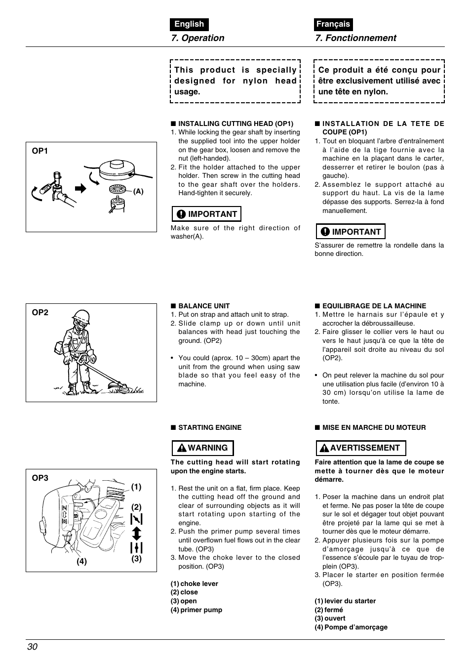 Operation 7. fonctionnement 30 | Zenoah BC2000 User Manual | Page 30 / 52