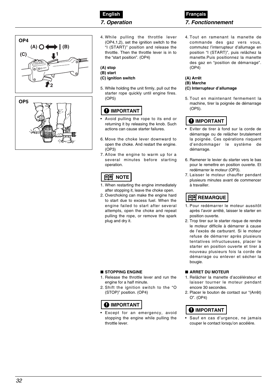 Operation 7. fonctionnement 32 | Zenoah BC2000 User Manual | Page 32 / 52