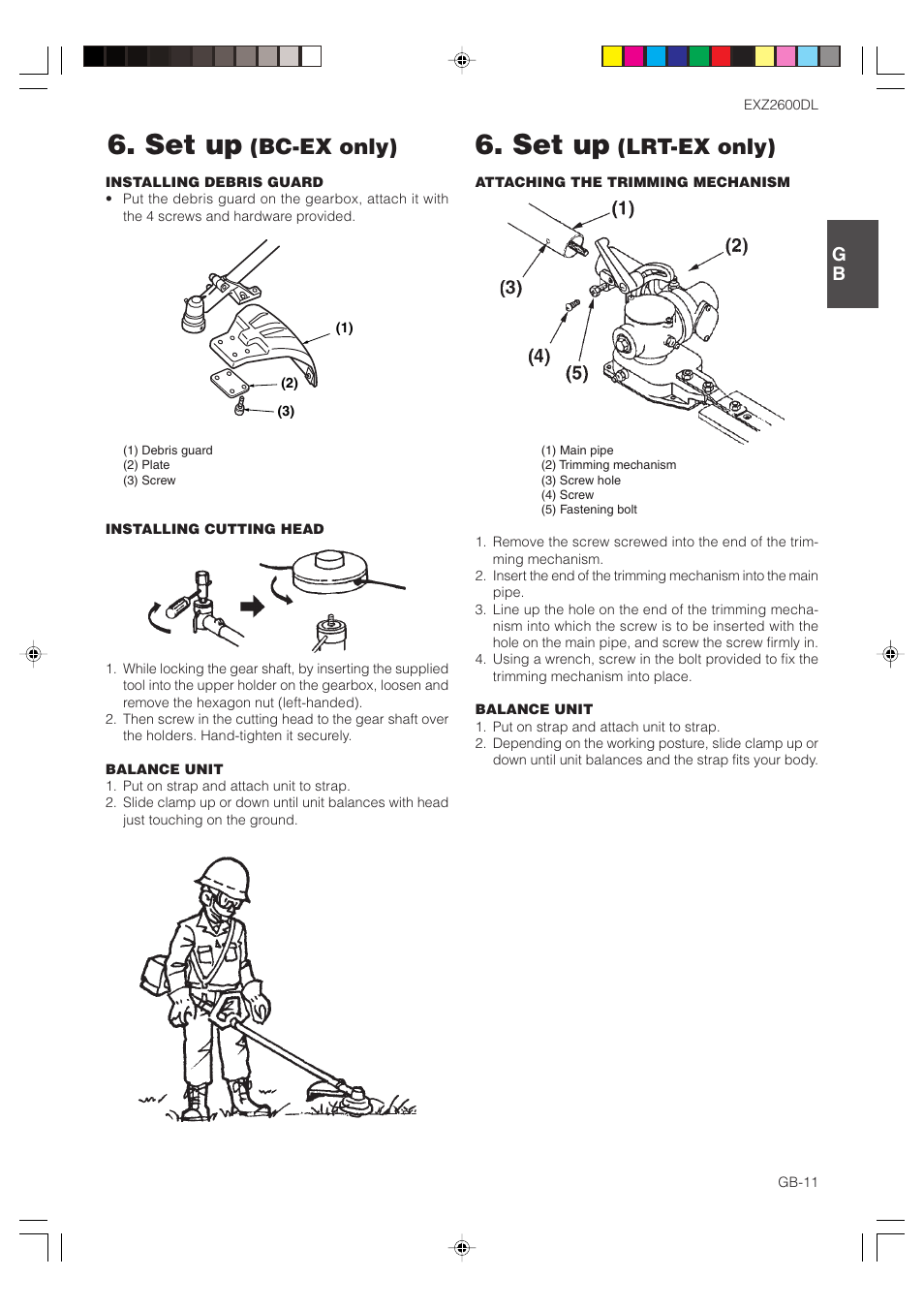 Set up, Bc-ex only), Lrt-ex only) | Zenoah EXZ2600DL User Manual | Page 11 / 32