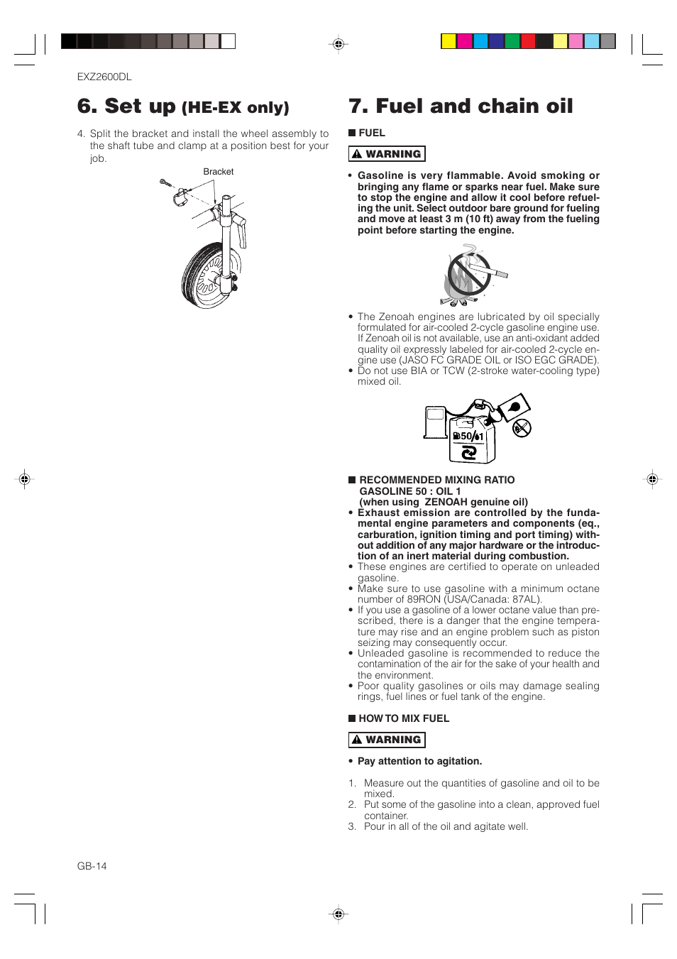 Set up, Fuel and chain oil, He-ex only) | Zenoah EXZ2600DL User Manual | Page 14 / 32