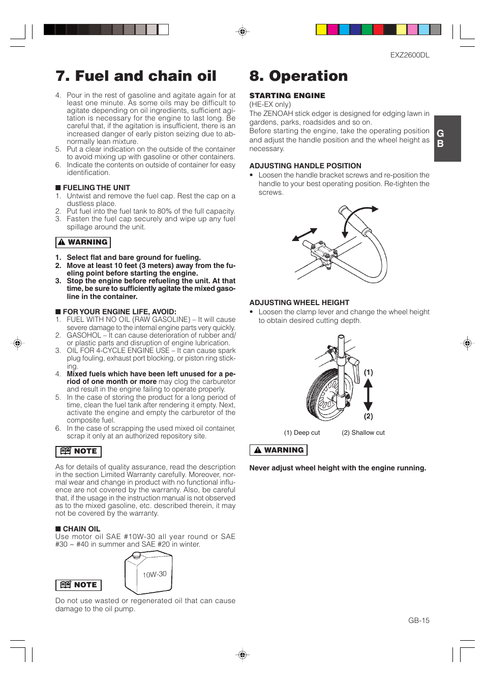 Fuel and chain oil, Operation | Zenoah EXZ2600DL User Manual | Page 15 / 32