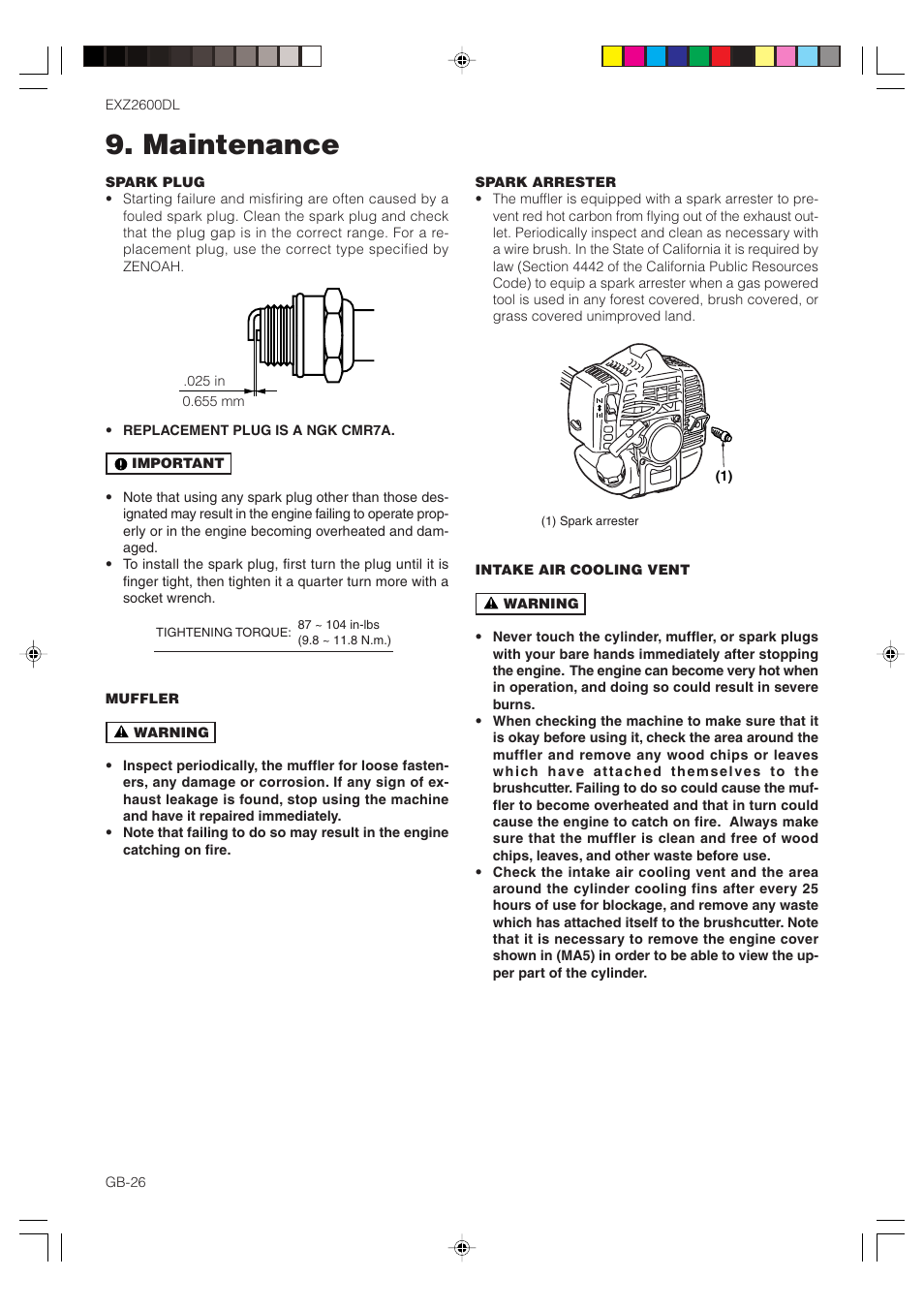 Maintenance | Zenoah EXZ2600DL User Manual | Page 26 / 32