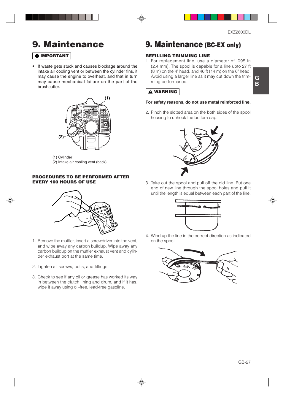 Maintenance, Bc-ex only) | Zenoah EXZ2600DL User Manual | Page 27 / 32