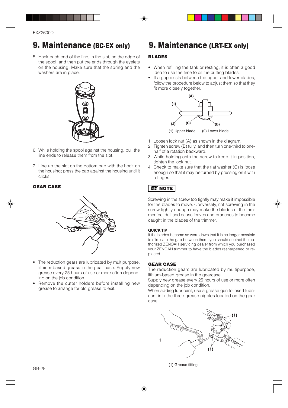 Maintenance, Bc-ex only), Lrt-ex only) | Zenoah EXZ2600DL User Manual | Page 28 / 32