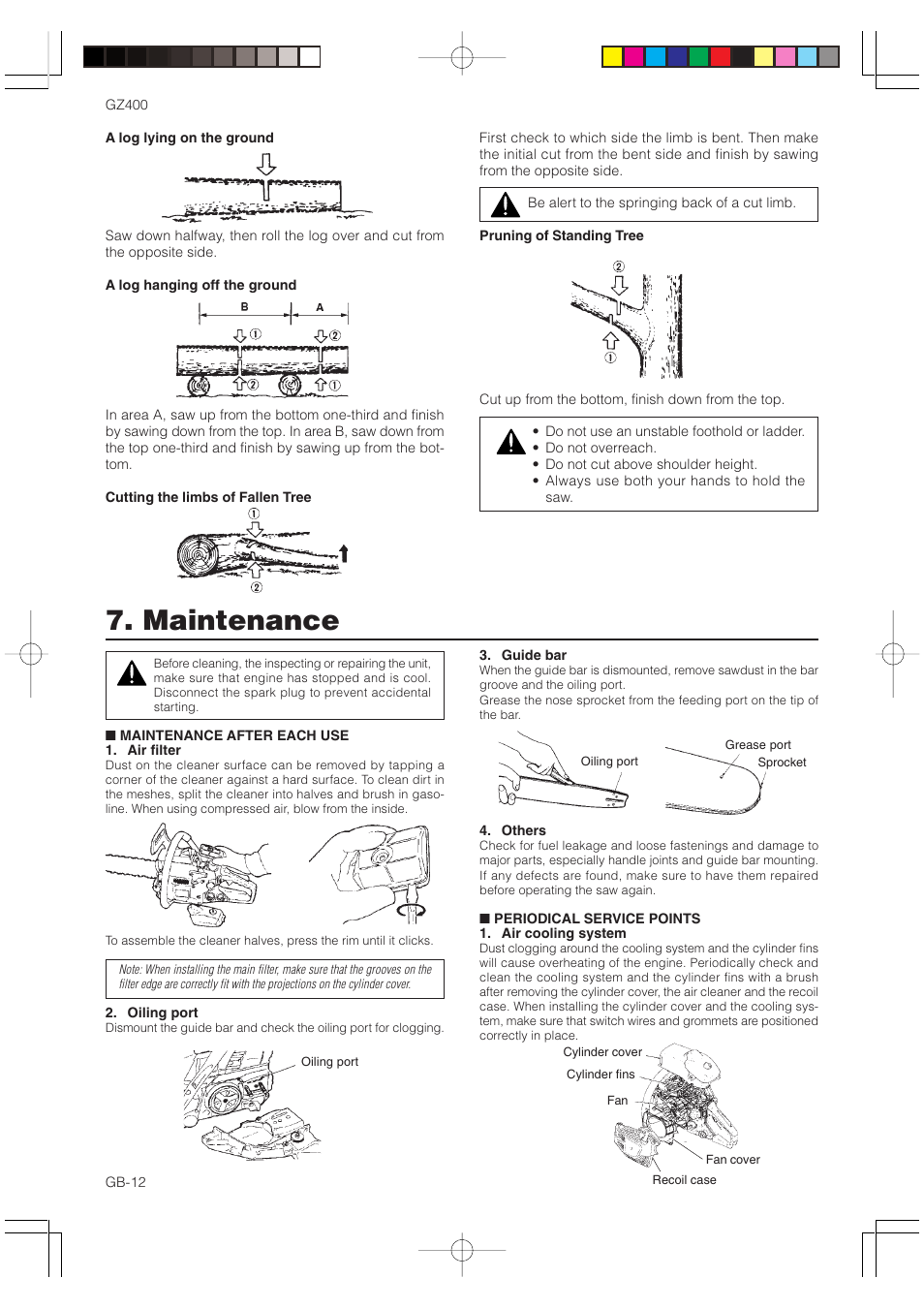 Maintenance | Zenoah GZ400 User Manual | Page 12 / 15