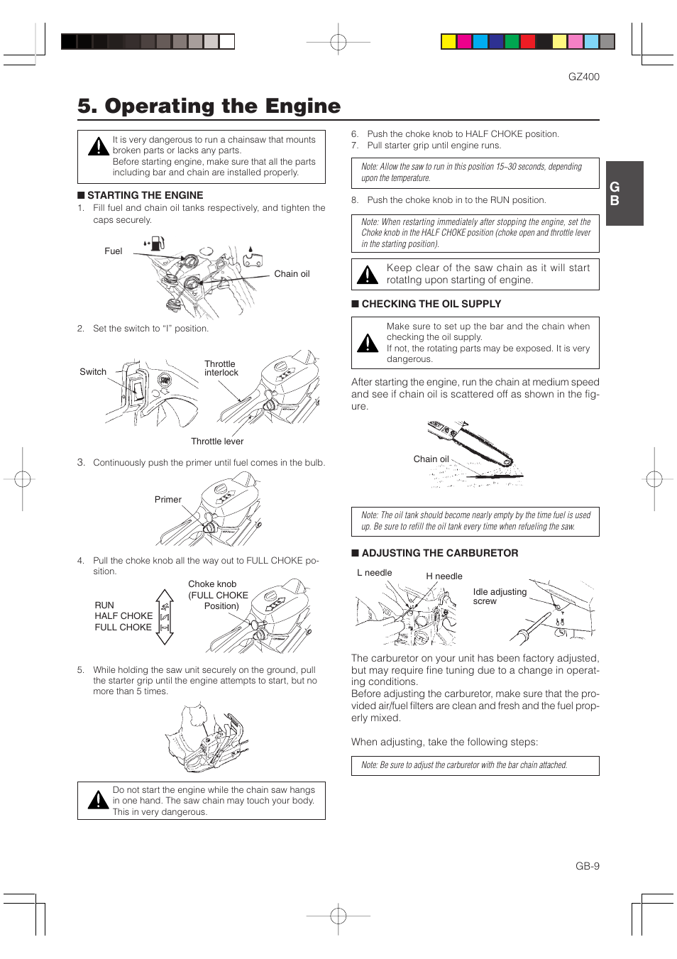 Operating the engine | Zenoah GZ400 User Manual | Page 9 / 15