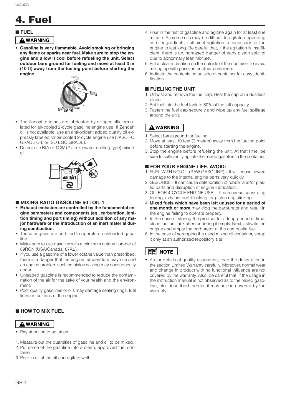 Fuel | Zenoah GZ50N User Manual | Page 4 / 9