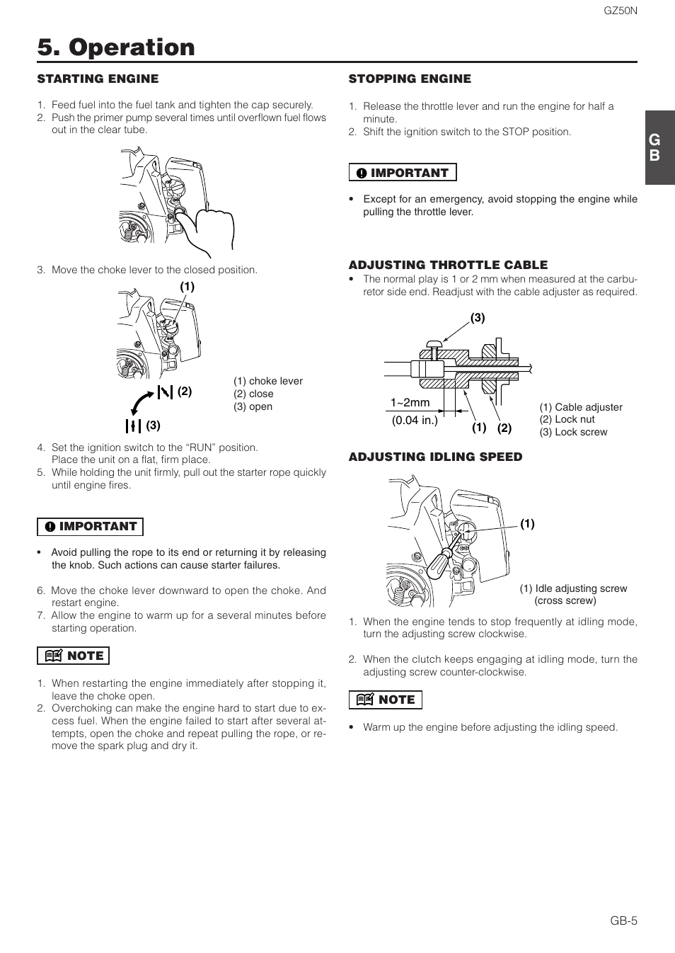 Operation | Zenoah GZ50N User Manual | Page 5 / 9