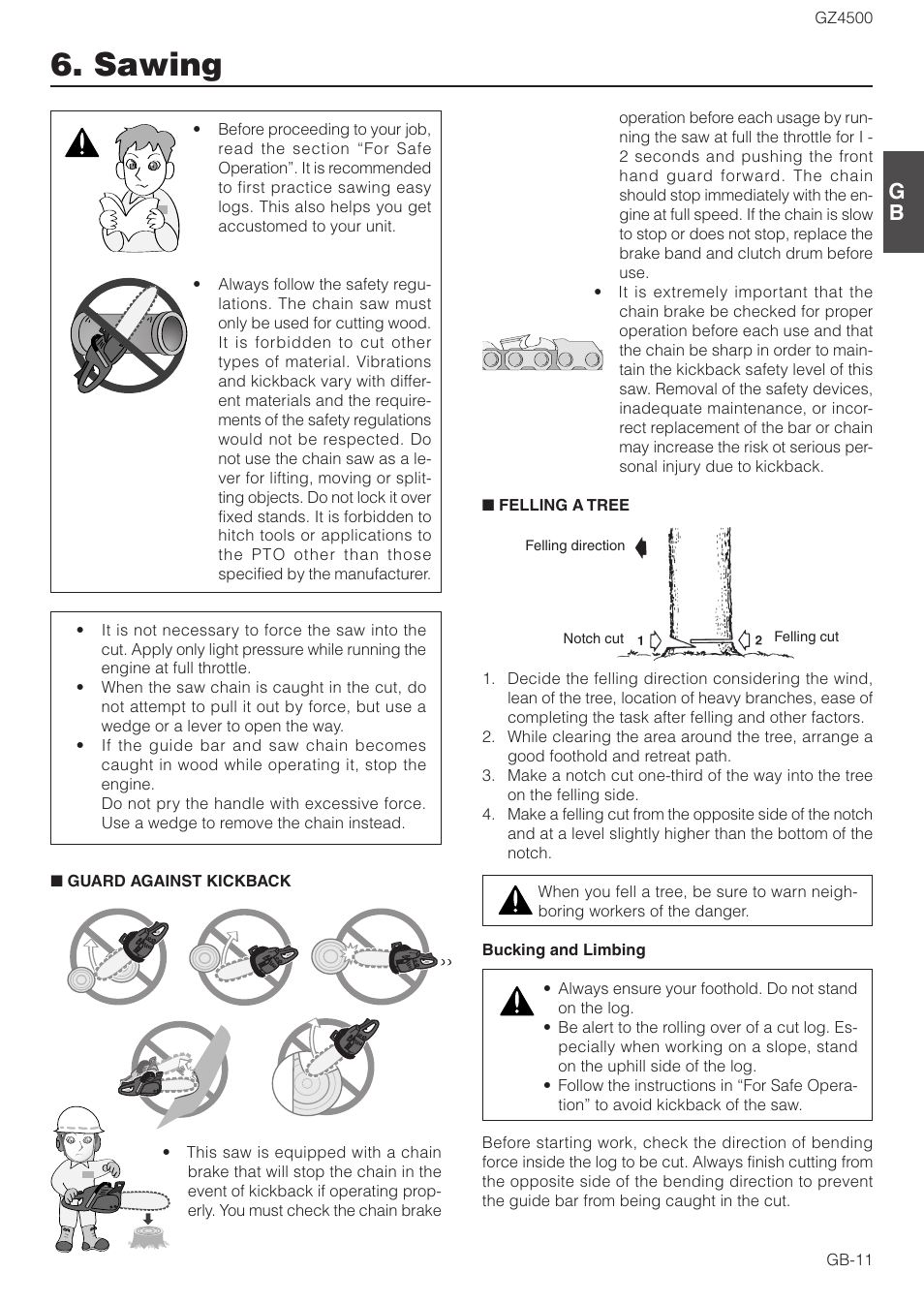 Sawing | Zenoah GZ4500 User Manual | Page 11 / 15