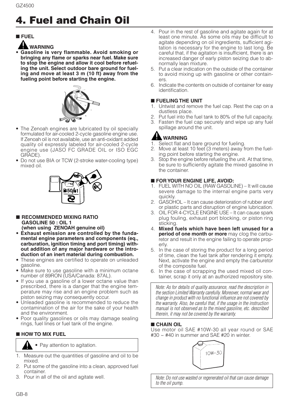 Fuel and chain oil | Zenoah GZ4500 User Manual | Page 8 / 15