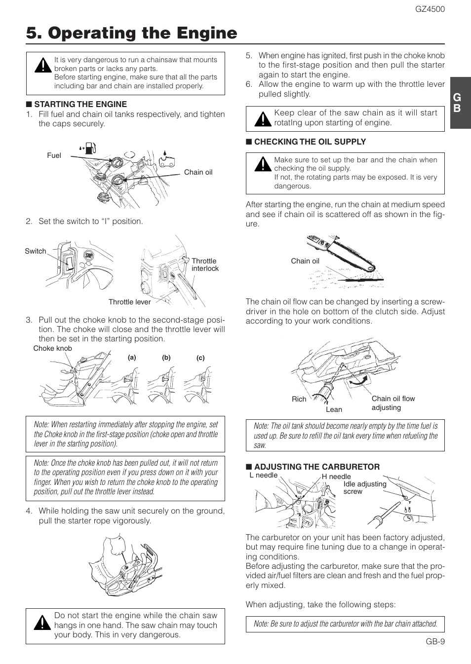 Operating the engine | Zenoah GZ4500 User Manual | Page 9 / 15