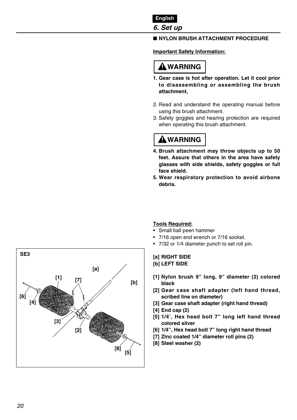 Set up, Warning | Zenoah RMNBZ2601 User Manual | Page 20 / 64