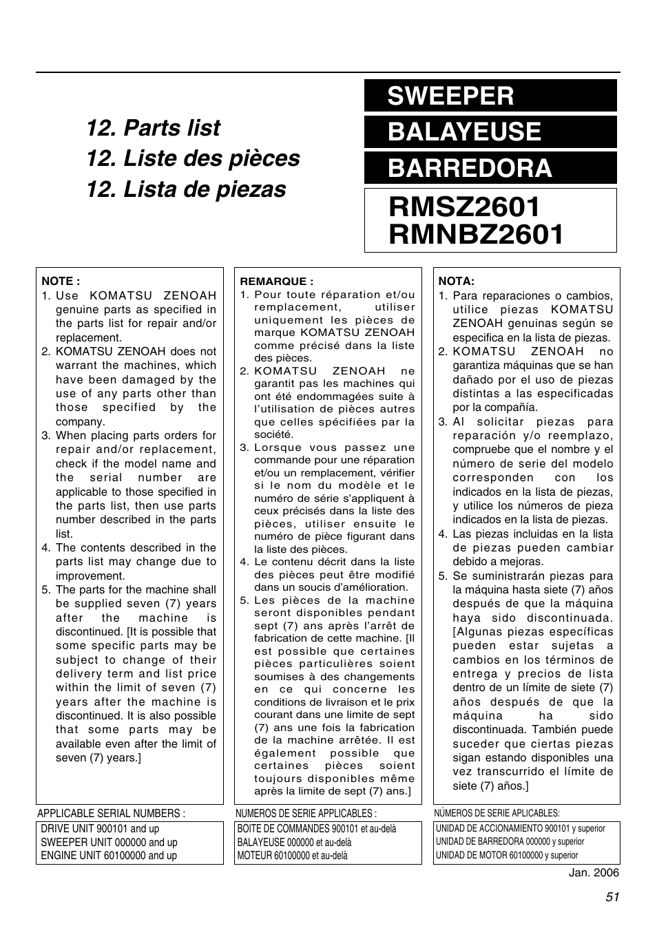 Sweeper balayeuse barredora | Zenoah RMNBZ2601 User Manual | Page 51 / 64