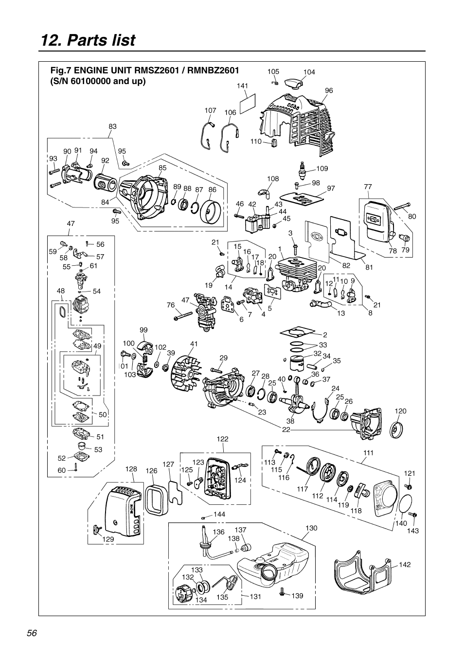 Parts list | Zenoah RMNBZ2601 User Manual | Page 56 / 64