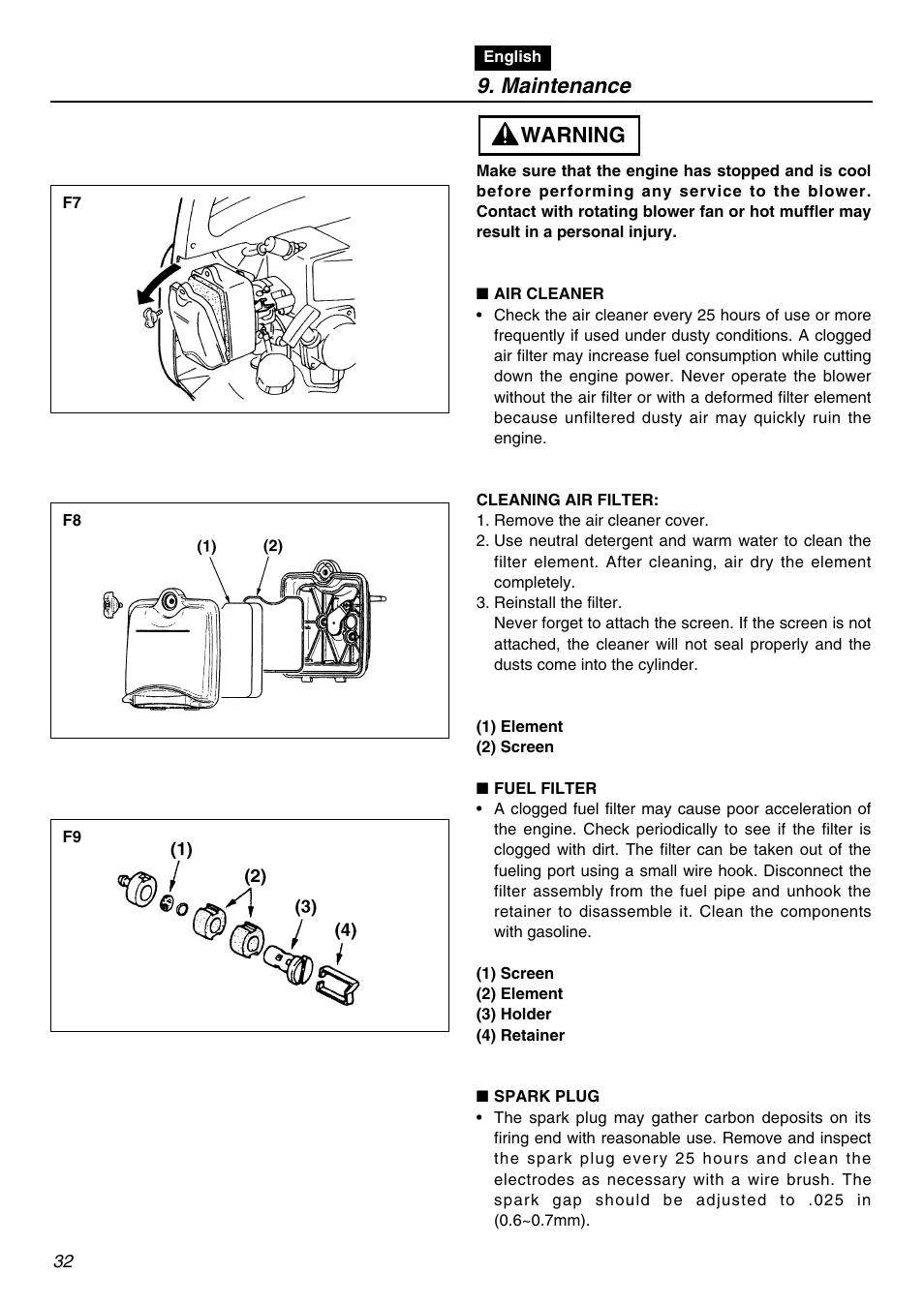 Maintenance, Warning | Zenoah HBZ2600 User Manual | Page 32 / 52