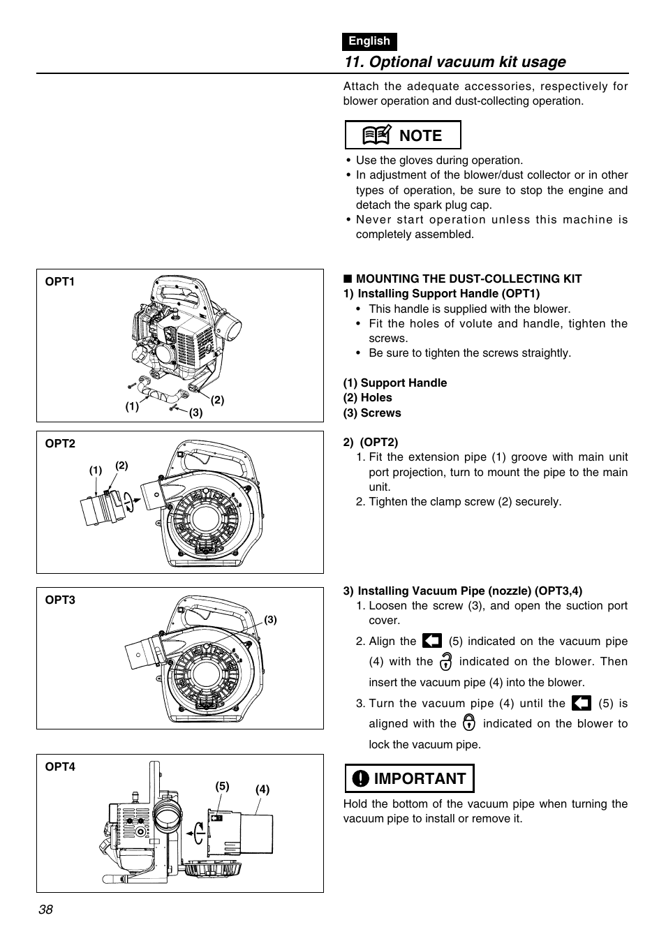 Optional vacuum kit usage | Zenoah HBZ2600 User Manual | Page 38 / 52