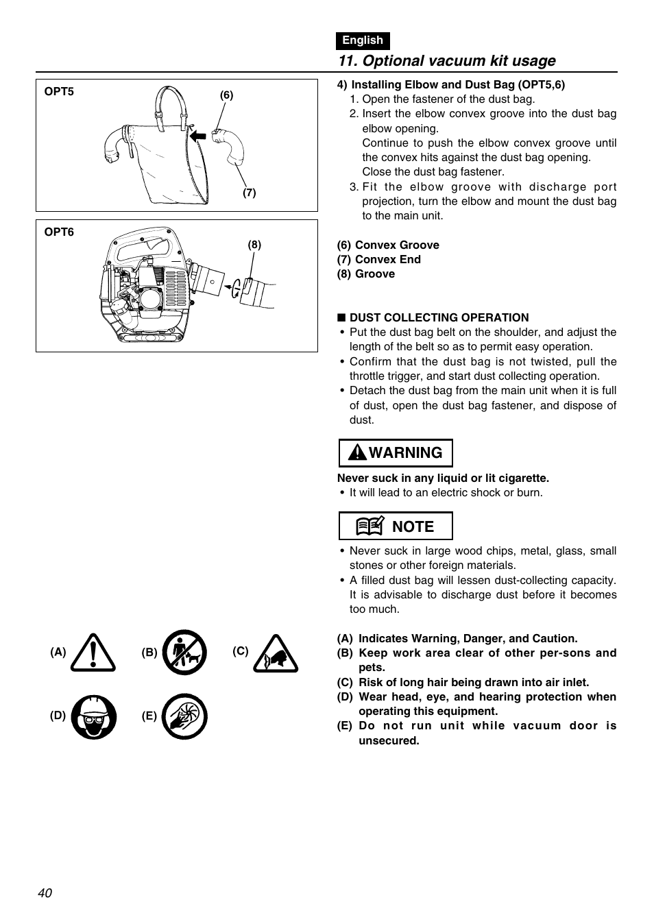 Optional vacuum kit usage | Zenoah HBZ2600 User Manual | Page 40 / 52