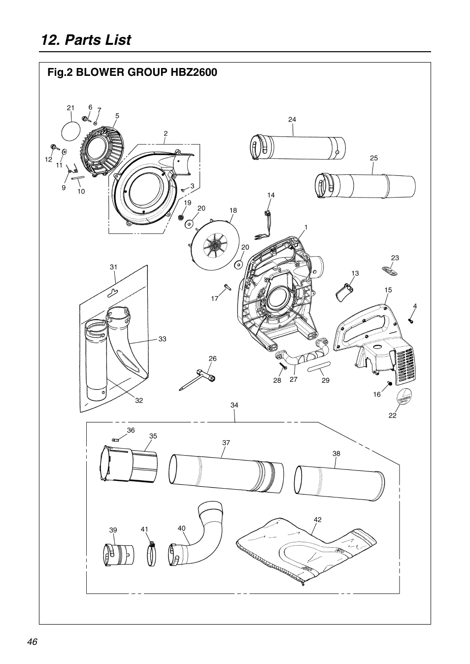 Parts list | Zenoah HBZ2600 User Manual | Page 46 / 52