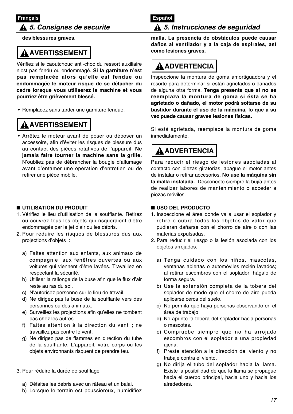 Avertissement, Advertencia | Zenoah EBZ3000RH-CA User Manual | Page 17 / 60