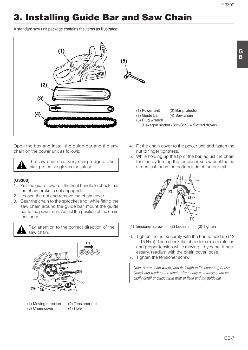 Installing guide bar and saw chain | Zenoah G3300 User Manual | Page 7 / 16