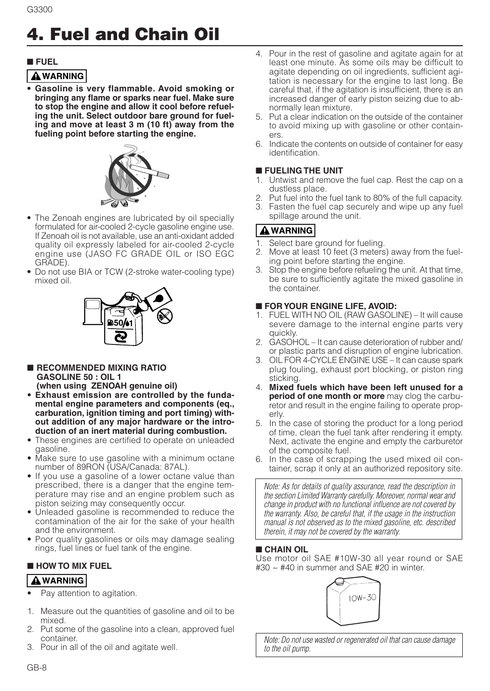 Fuel and chain oil | Zenoah G3300 User Manual | Page 8 / 16