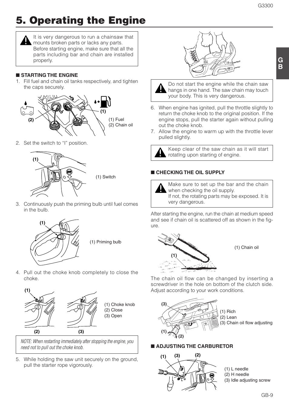 Operating the engine | Zenoah G3300 User Manual | Page 9 / 16