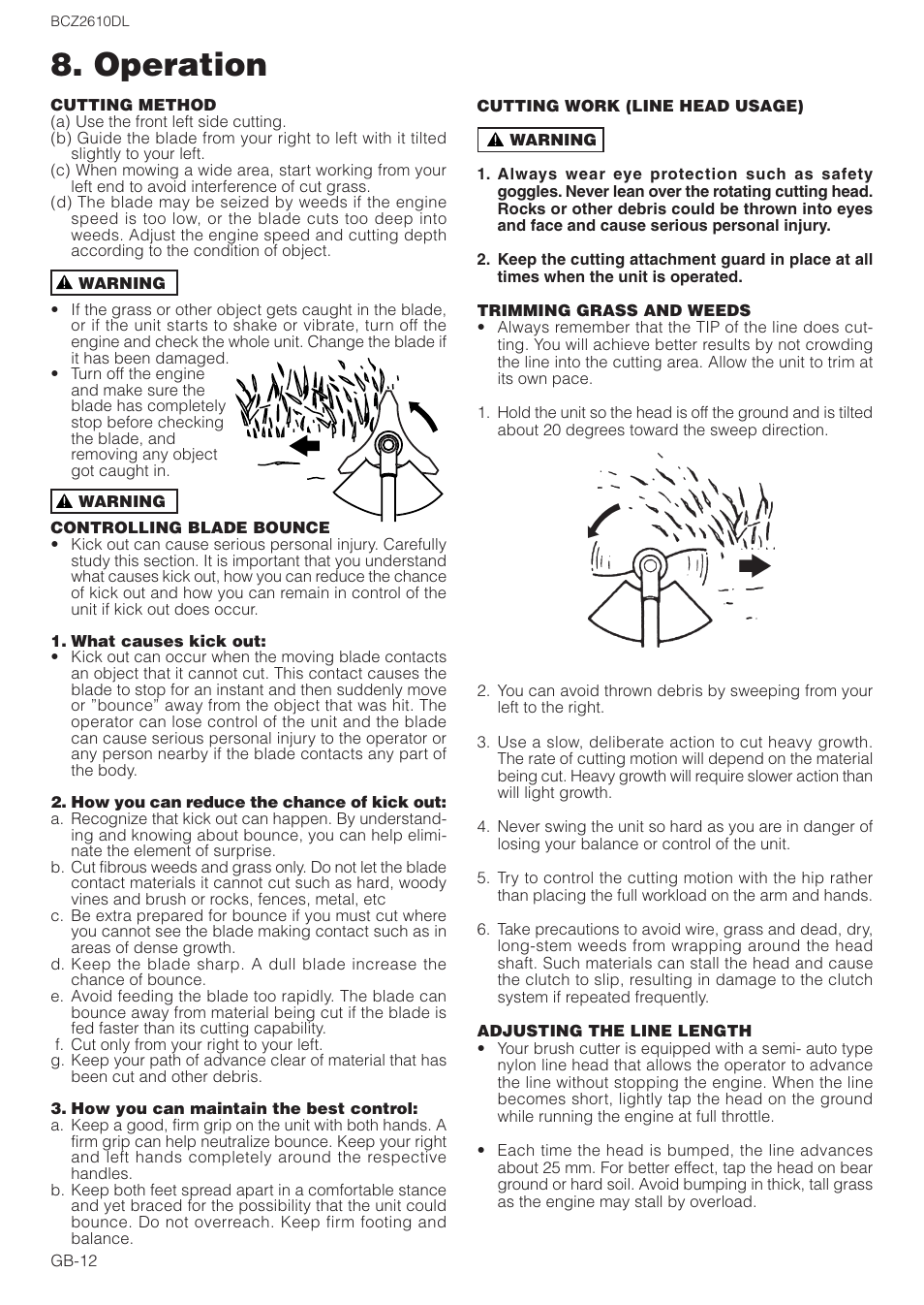 Operation | Zenoah BCZ2610DL User Manual | Page 12 / 16