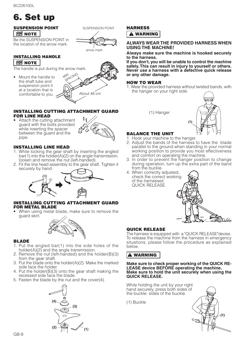 Set up | Zenoah BCZ2610DL User Manual | Page 8 / 16