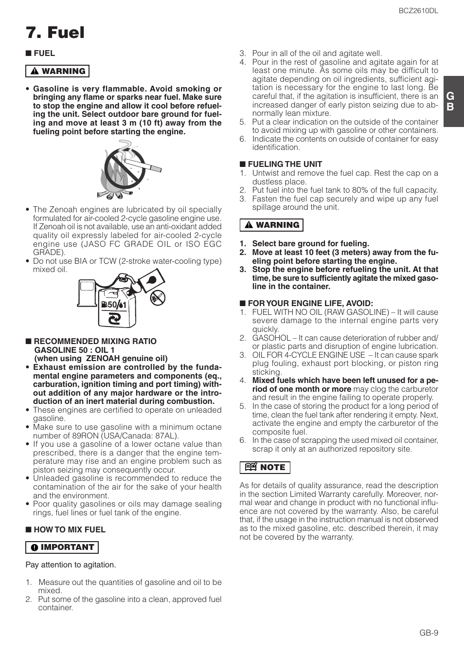 Fuel | Zenoah BCZ2610DL User Manual | Page 9 / 16