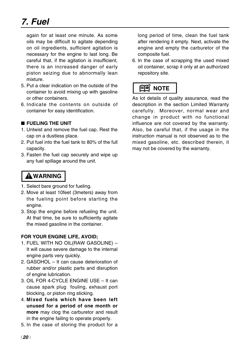Fuel | Zenoah EXtremeTM EXZ2500S User Manual | Page 20 / 60
