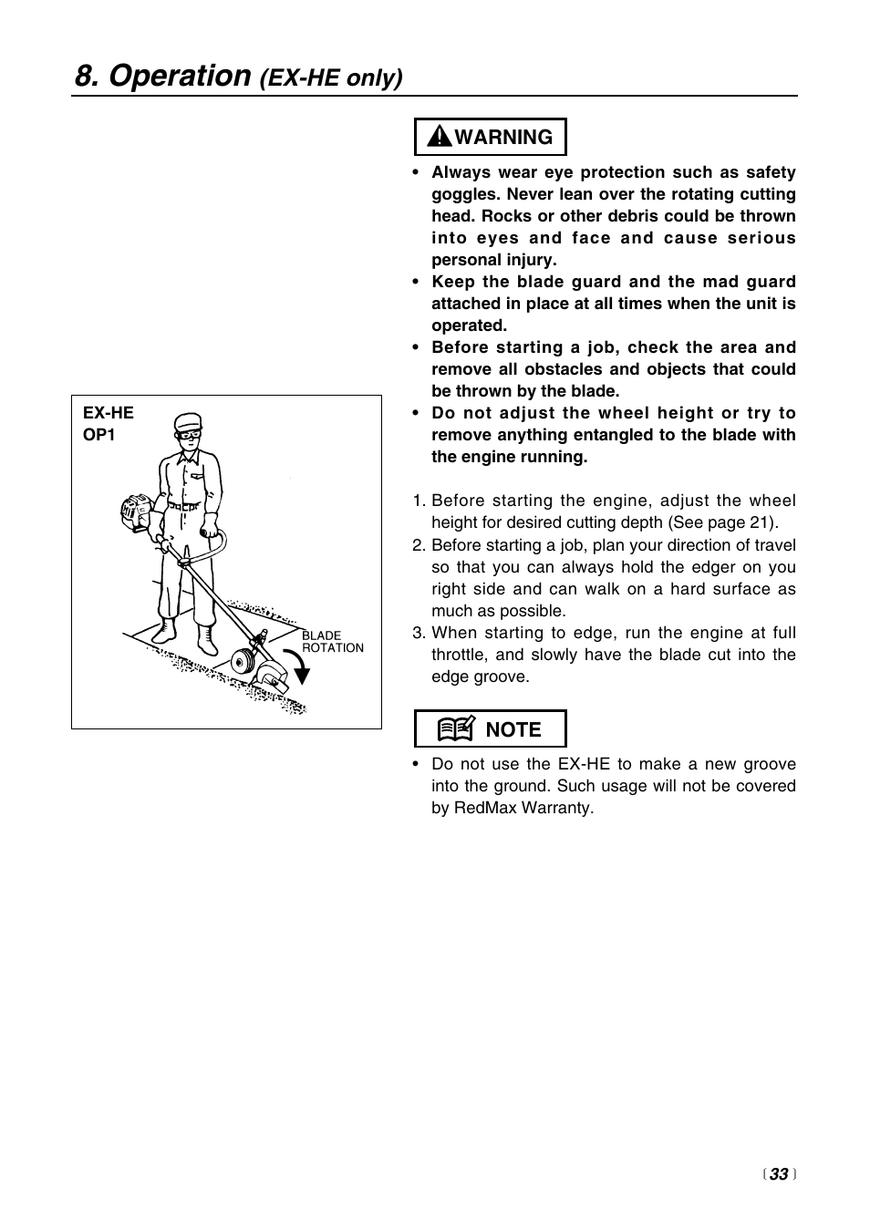 Operation, Ex-he only) | Zenoah EXtremeTM EXZ2500S User Manual | Page 33 / 60