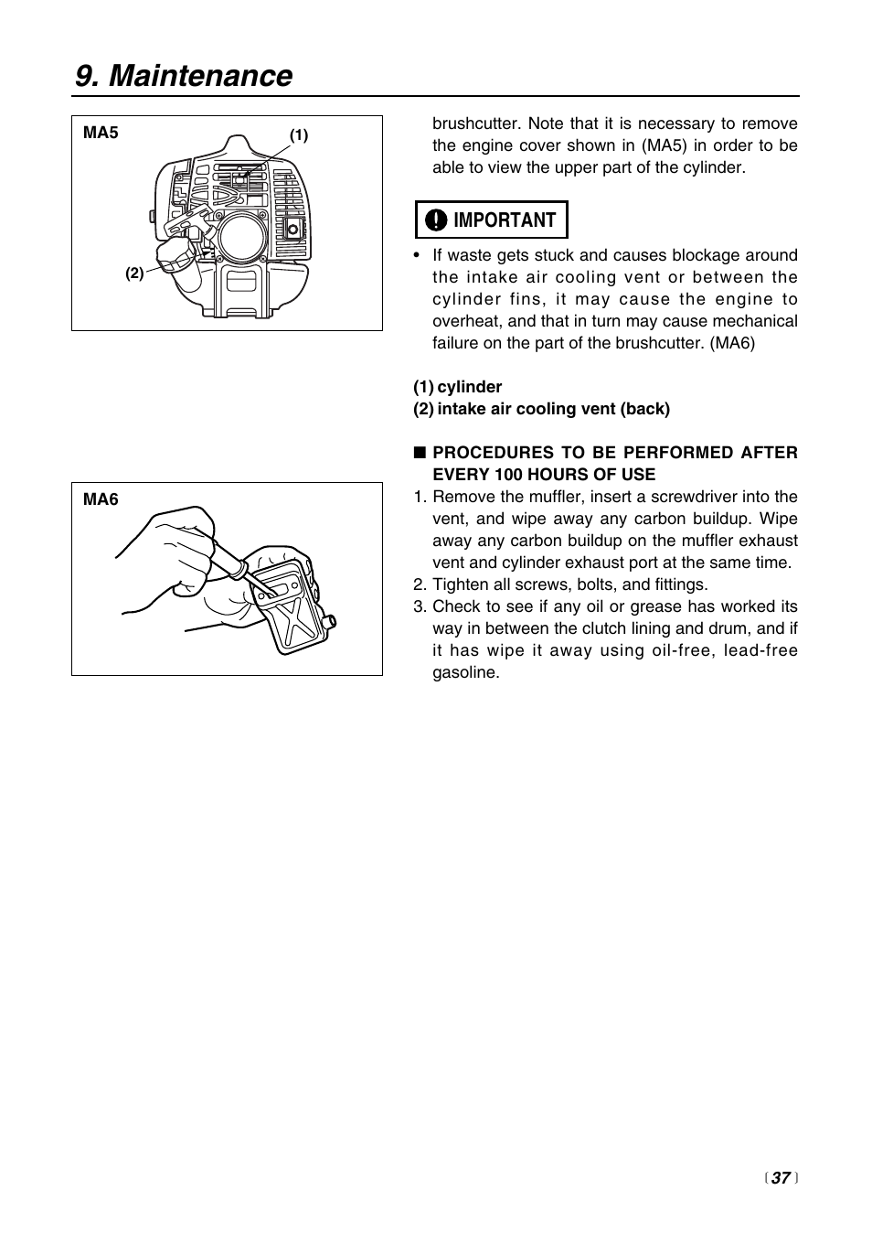 Maintenance | Zenoah EXtremeTM EXZ2500S User Manual | Page 37 / 60