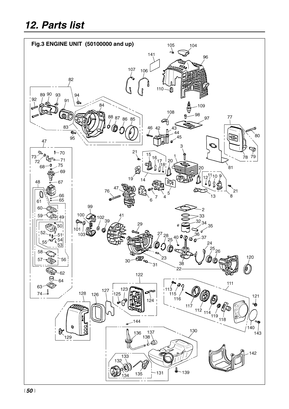 Parts list | Zenoah EXtremeTM EXZ2500S User Manual | Page 50 / 60