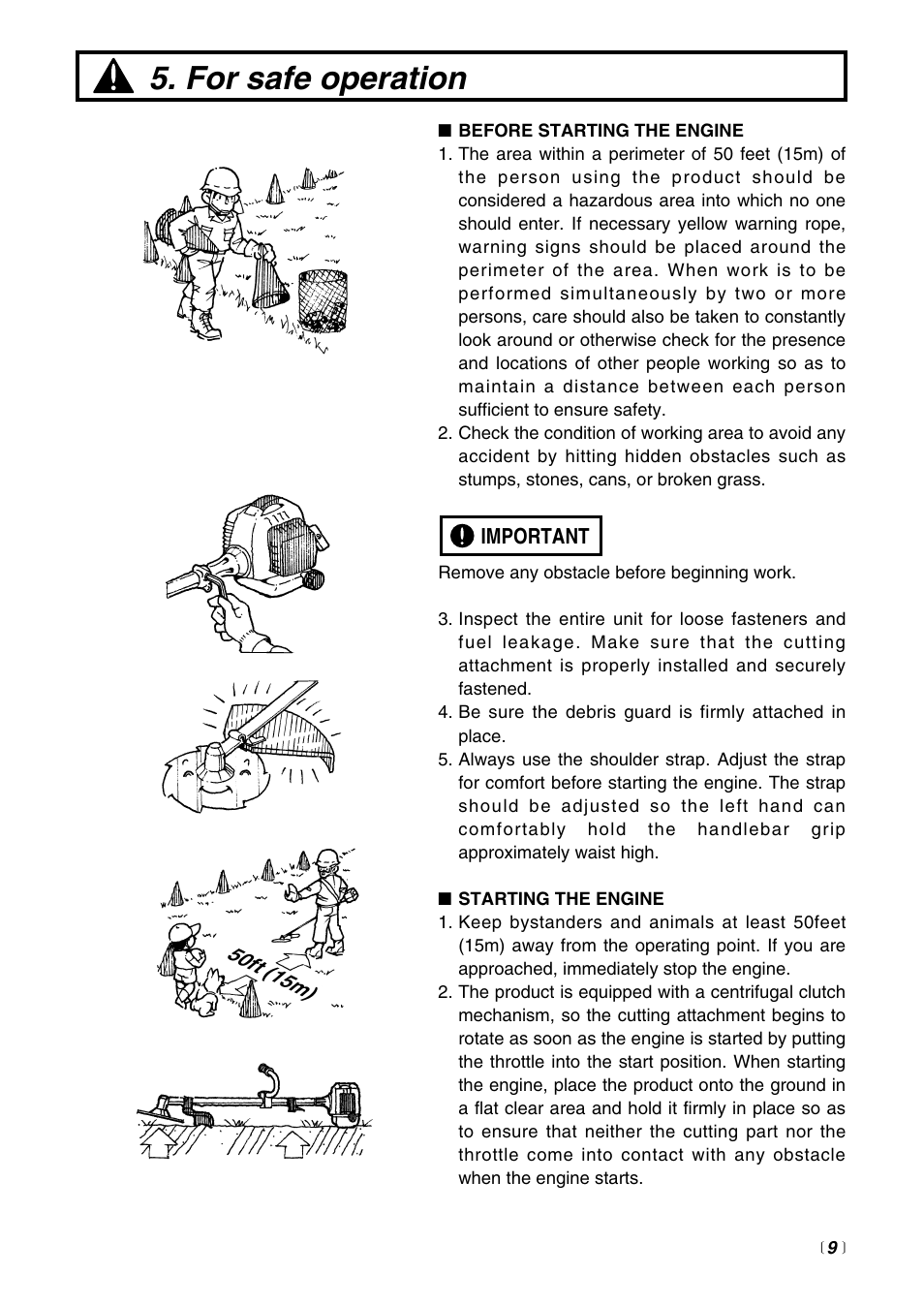 For safe operation | Zenoah EXtremeTM EXZ2500S User Manual | Page 9 / 60