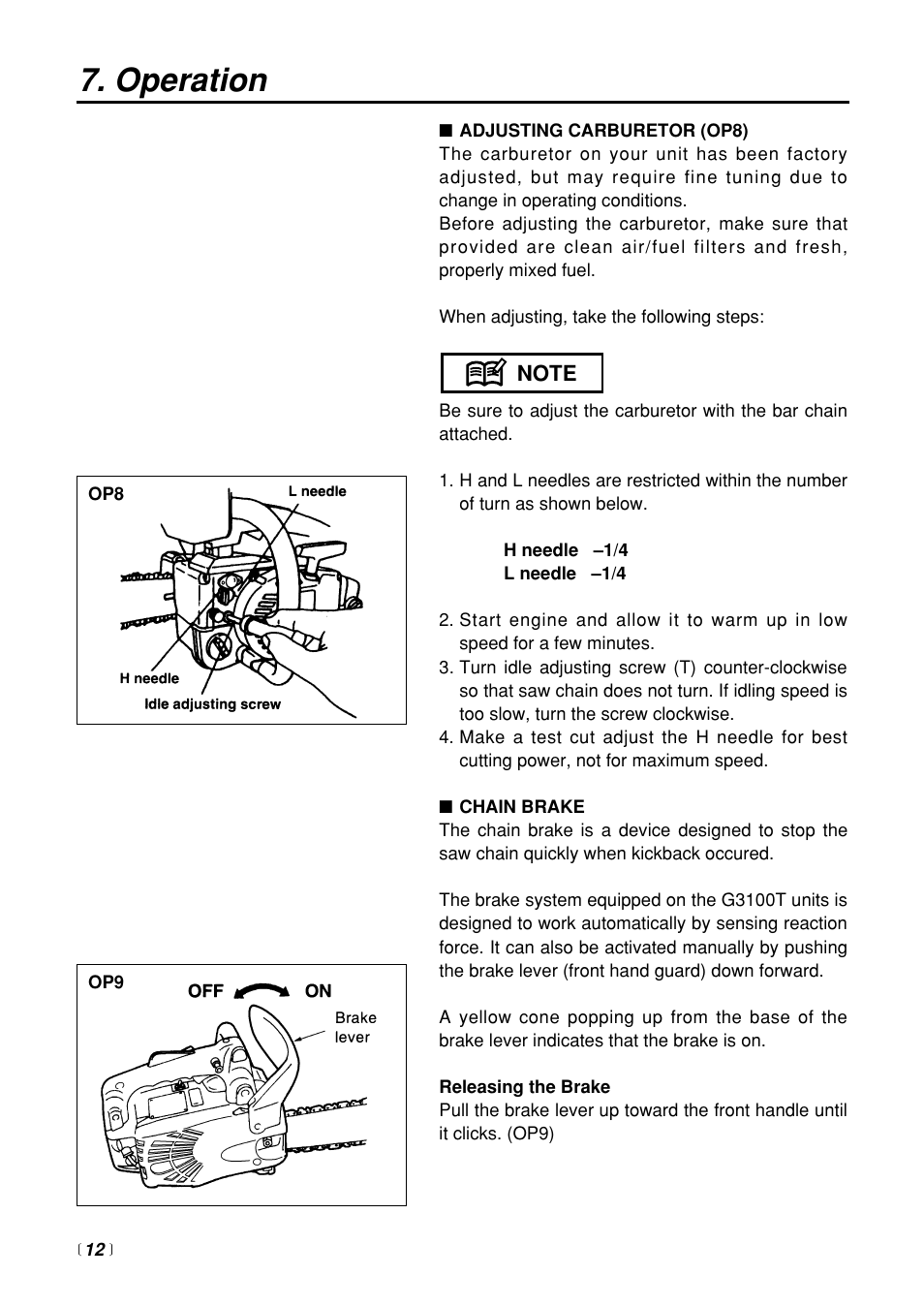 Operation | Zenoah G3100T User Manual | Page 12 / 28