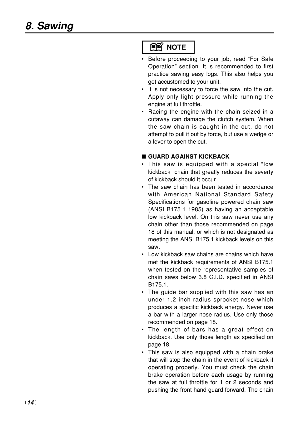 Sawing | Zenoah G3100T User Manual | Page 14 / 28