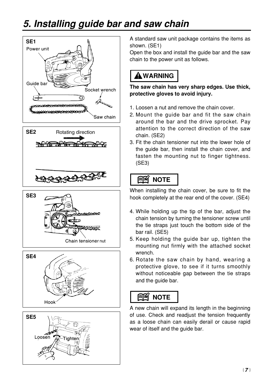 Installing guide bar and saw chain | Zenoah G3100T User Manual | Page 7 / 28