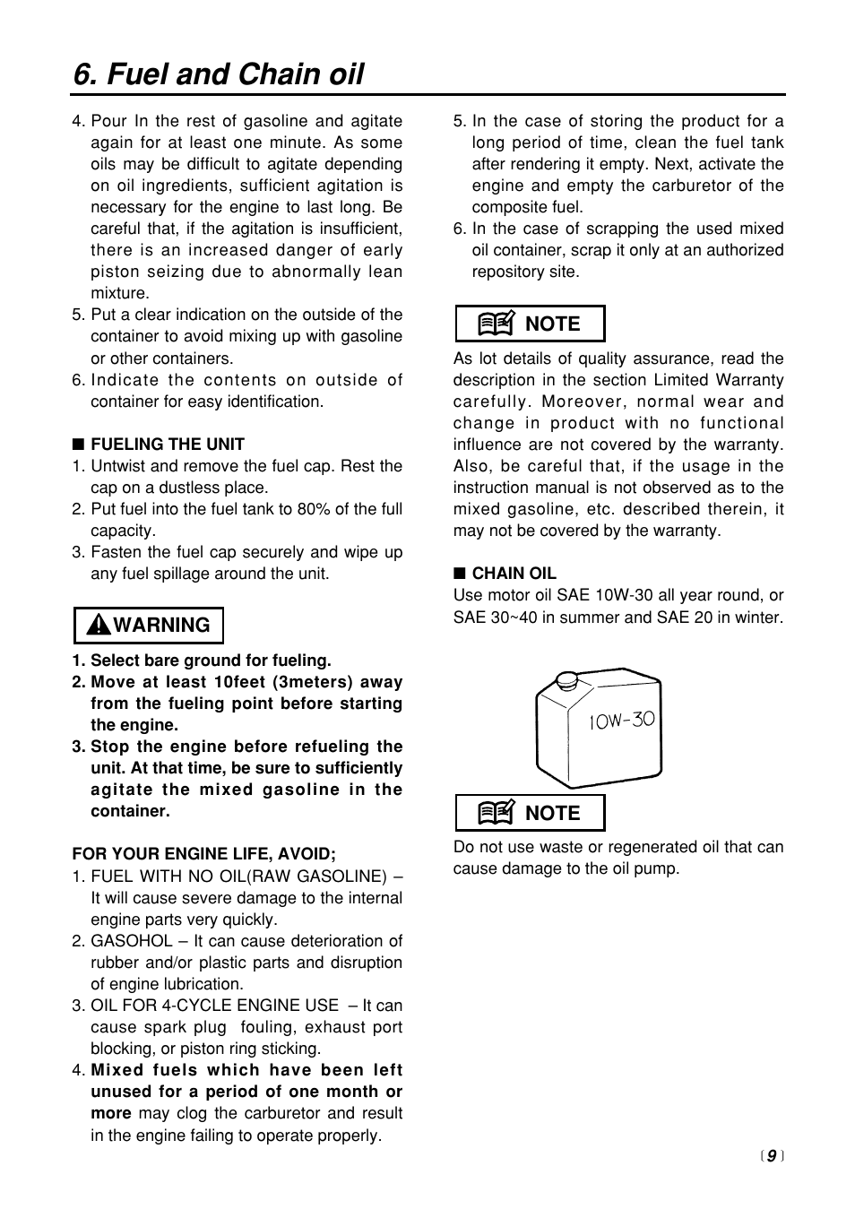 Fuel and chain oil | Zenoah G3100T User Manual | Page 9 / 28