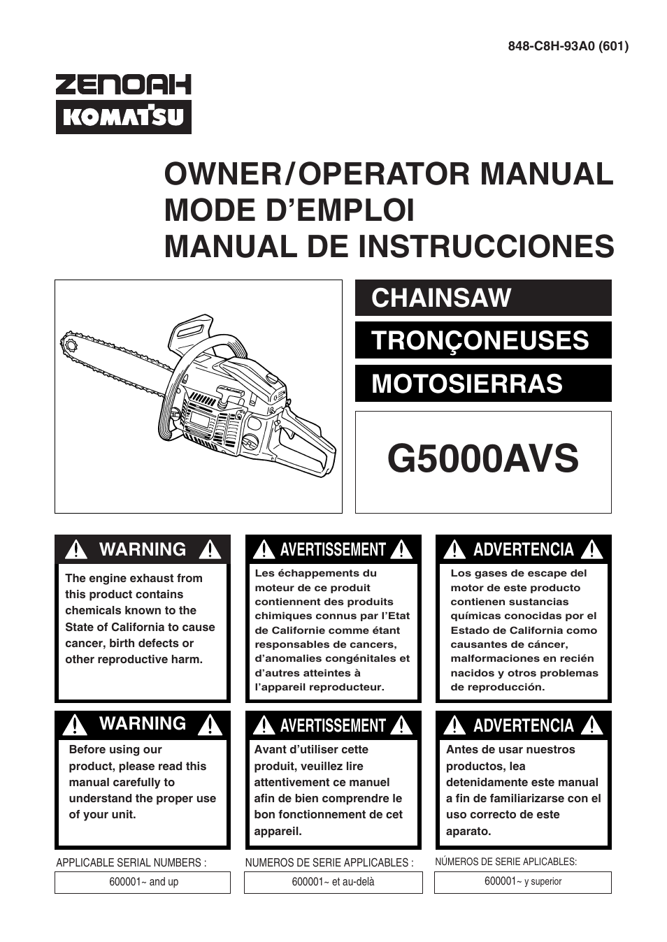 Zenoah KOMATSU G5000AVS User Manual | 72 pages