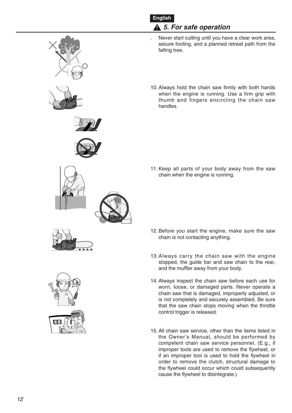 For safe operation | Zenoah KOMATSU G5000AVS User Manual | Page 12 / 72