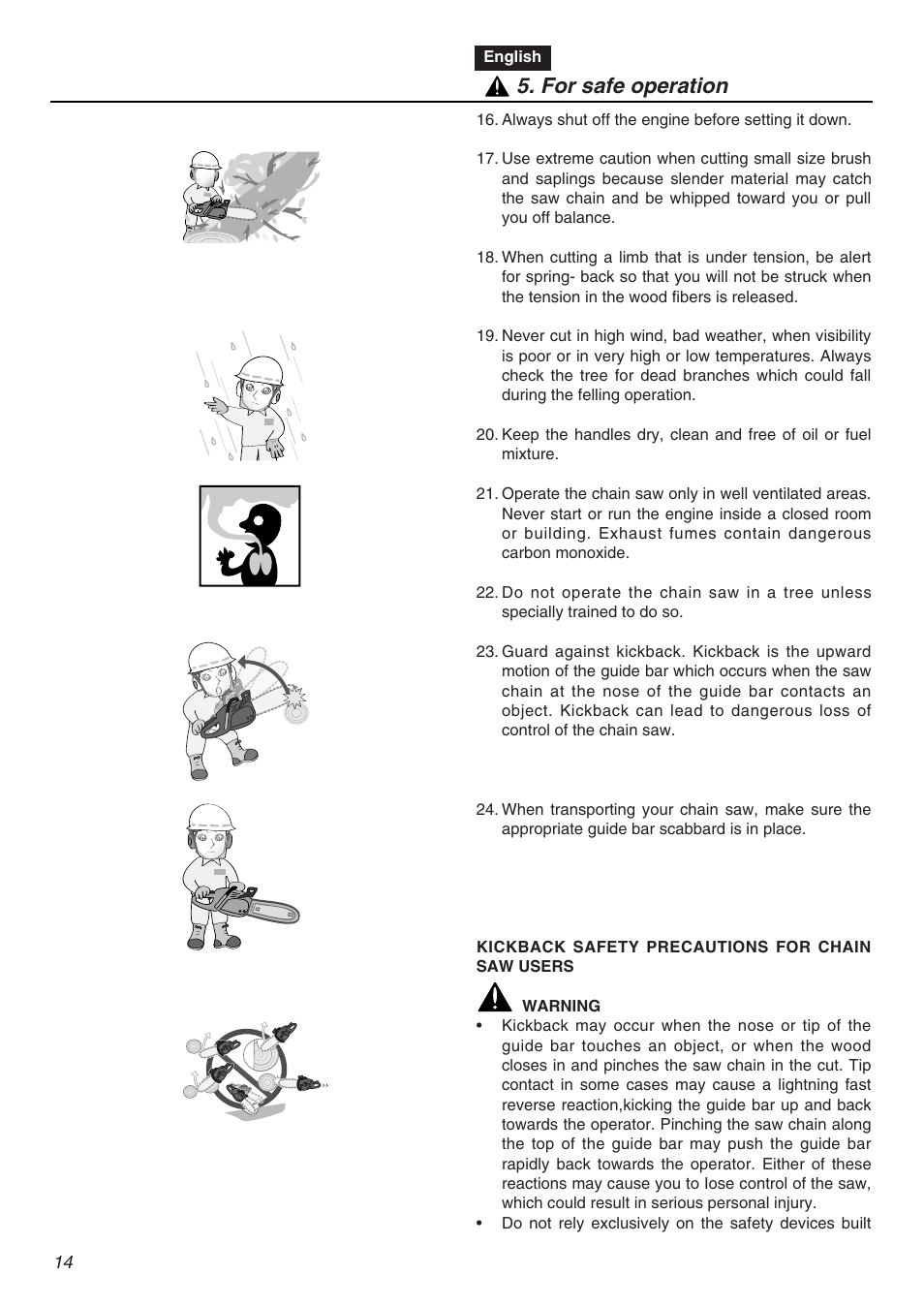 For safe operation | Zenoah KOMATSU G5000AVS User Manual | Page 14 / 72