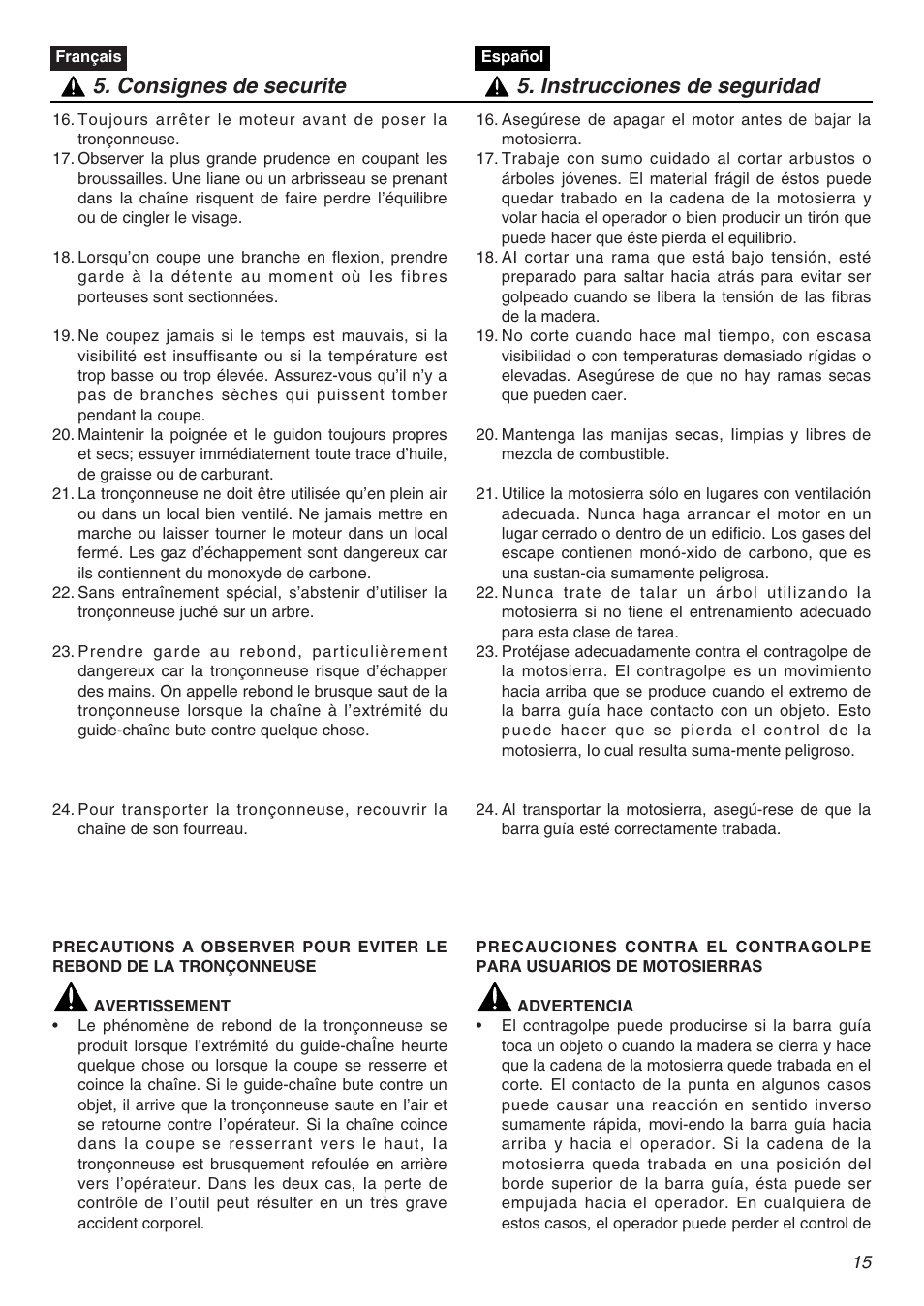 Zenoah KOMATSU G5000AVS User Manual | Page 15 / 72